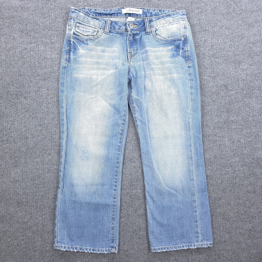 Aeropostale Jeans Girls 7/8 Blue Straight Light Wash Embroidered Denim Casual